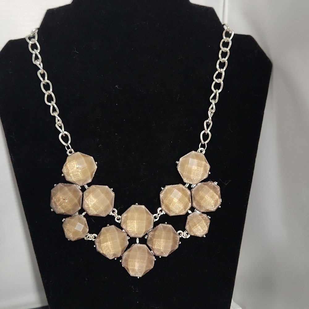 Statement Bubble Bib Necklace – Faceted Nude Beads & Silver Chain